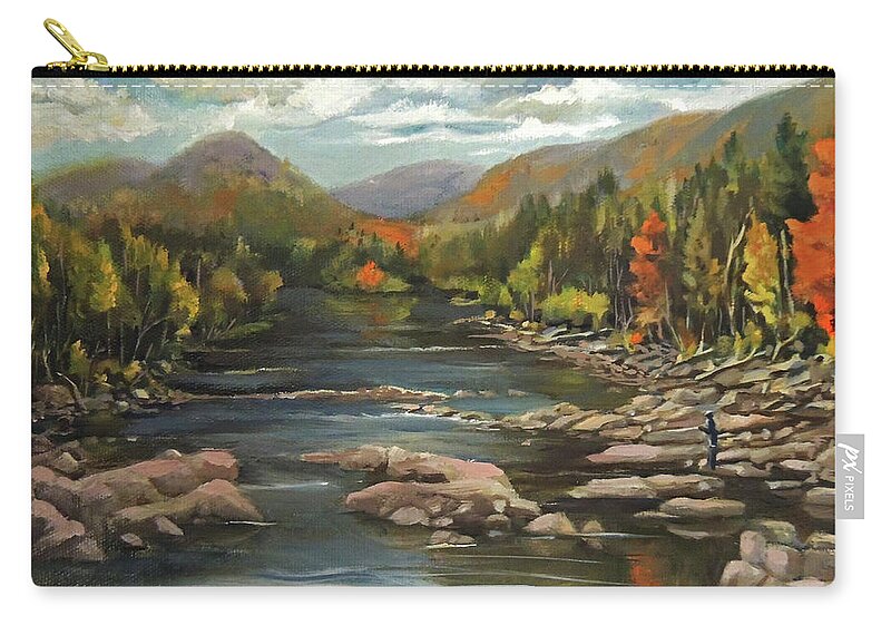 White Mountain Art Zip Pouch featuring the painting Autumn at the Pemi from Thornton New Hampshire by Nancy Griswold