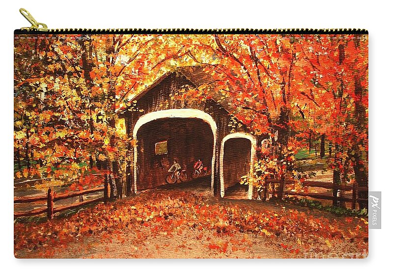 Autumn Zip Pouch featuring the painting Autumn Bike Ride by Pat Davidson