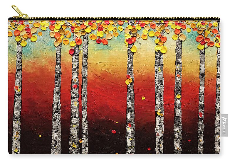 Trees Zip Pouch featuring the painting Autumn Birch Trees by Carmen Guedez
