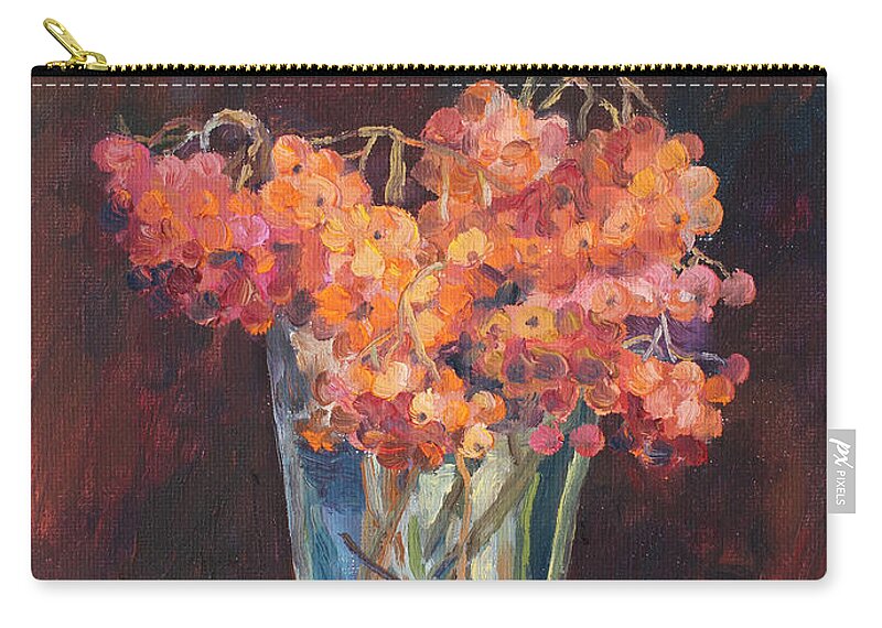 Ailna Malykhina Zip Pouch featuring the painting Autumn Bouquet of Ashberries by Alina Malykhina