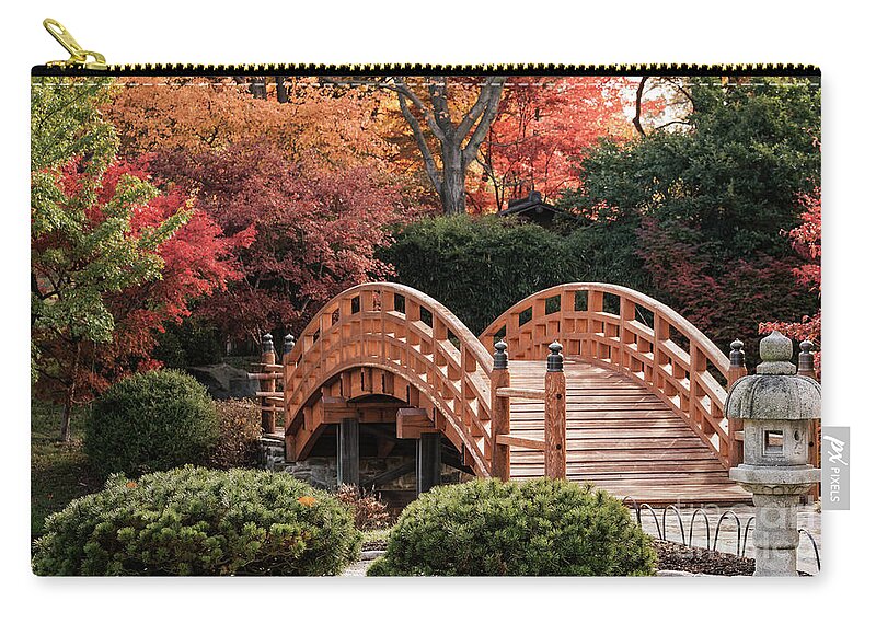 Bridge Zip Pouch featuring the photograph Autumn Bridge by Andrea Silies