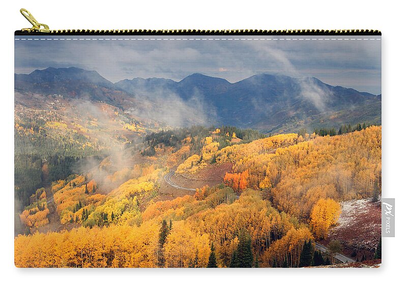 Landscape Carry-all Pouch featuring the photograph Autumn Color and Fog by Brett Pelletier