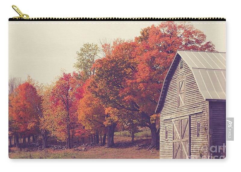 Wood Zip Pouch featuring the photograph Autumn Color on the Old Farm by Edward Fielding