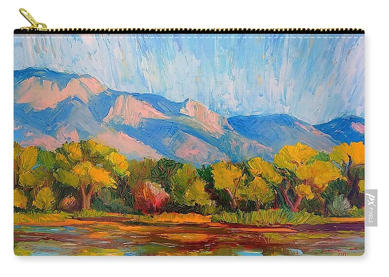 Landscape Zip Pouch featuring the painting Autumn Colors at Shady Lakes by Marian Berg