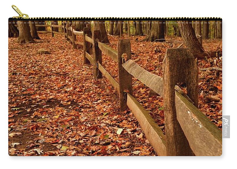 Wood Zip Pouch featuring the photograph Autumn Fence by Angie Tirado