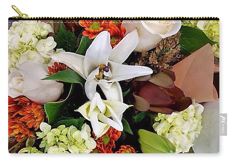 Instaflowers Zip Pouch featuring the photograph #autumn #flowers For Me! I Am by Austin Tuxedo Cat