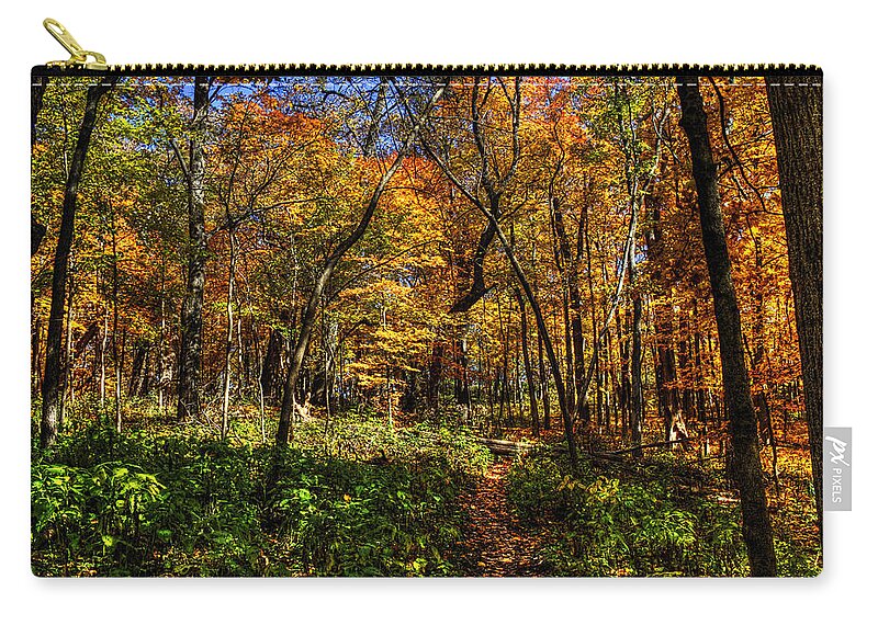 Pictorial Zip Pouch featuring the photograph Autumn Forest Path at Johnson's Mound by Roger Passman