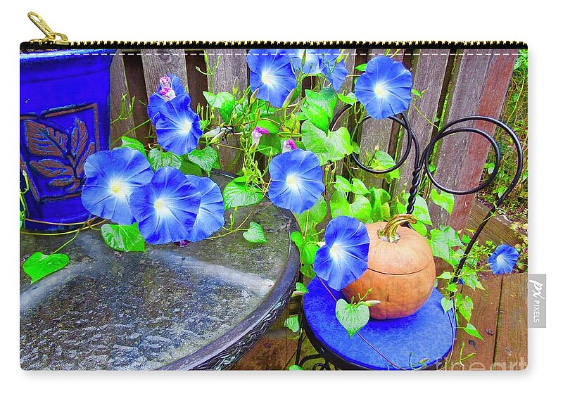 Morning Glories Zip Pouch featuring the photograph Autumn Heavenly Blues by Nancy Patterson
