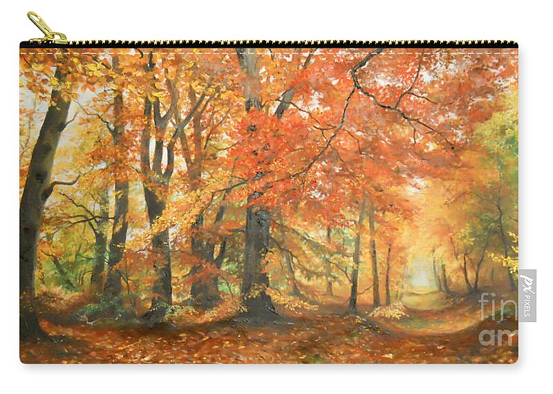 Autumn Zip Pouch featuring the painting Autumn mirage by Sorin Apostolescu