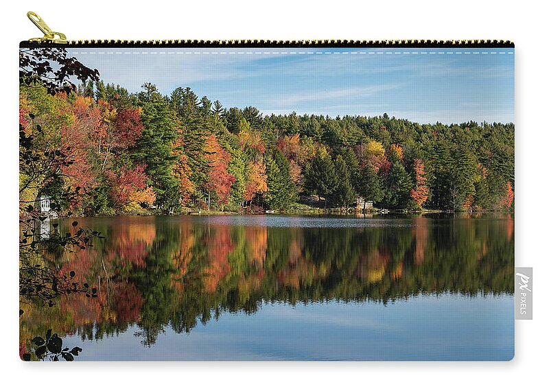 Trees Zip Pouch featuring the photograph Autumn Morning on the Pond by Ron Dubreuil