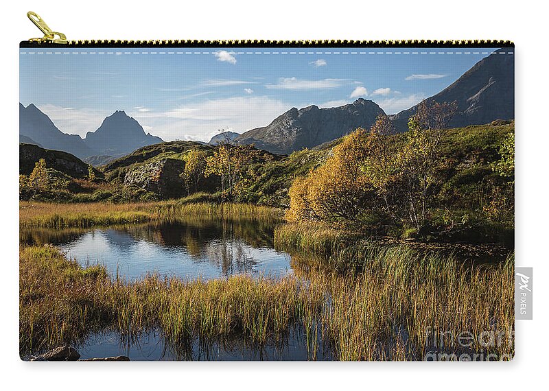 Marsh Zip Pouch featuring the photograph Autumn on the Lofoten Islands by Eva Lechner