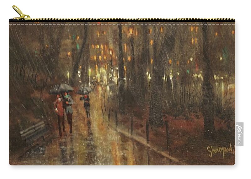 City Rain Carry-all Pouch featuring the painting Autumn Rain by Tom Shropshire
