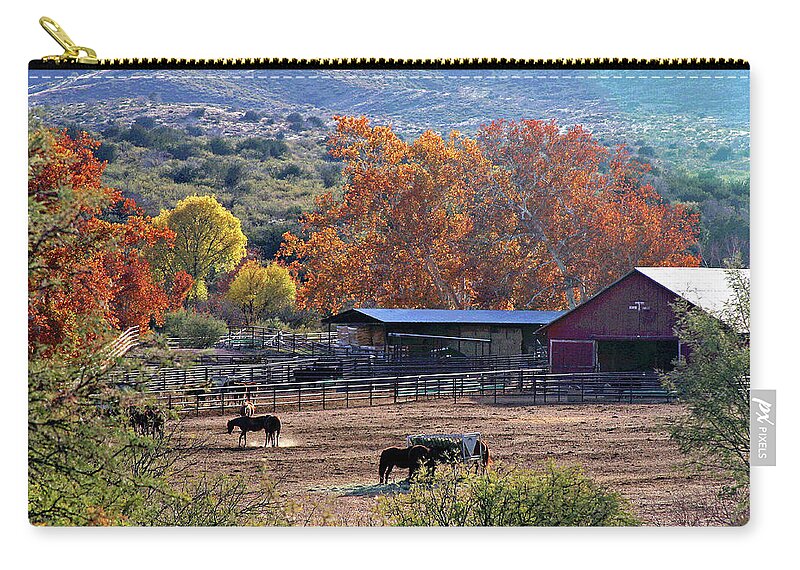 Ranch Zip Pouch featuring the photograph Autumn Ranch by Matalyn Gardner