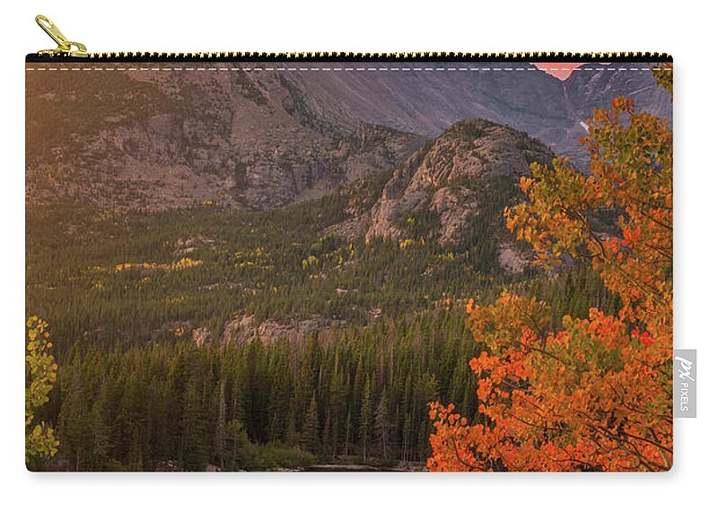 Sunrise Zip Pouch featuring the photograph Autumn Sunrise over Longs Peak by Darren White