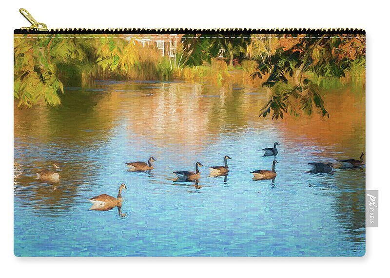 Geese Carry-all Pouch featuring the photograph Autumn Swim by Cathy Kovarik