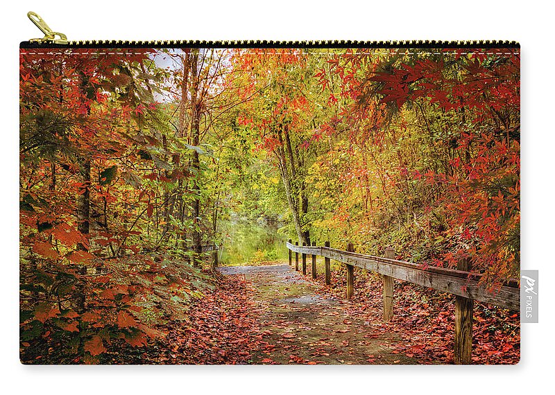 Appalachia Zip Pouch featuring the photograph Autumn Trail at Full Color by Debra and Dave Vanderlaan