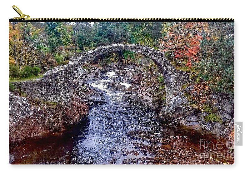 River Dulnain Zip Pouch featuring the photograph Autumn View at Carrbridge by Joan-Violet Stretch