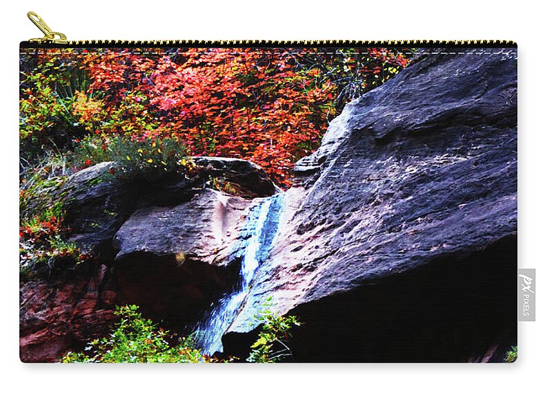Autumn Zip Pouch featuring the photograph Autumn Waterfall in The Narrows by Alan Socolik