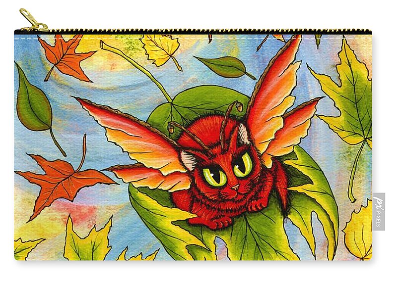 Autumn Zip Pouch featuring the painting Autumn Winds Fairy Cat by Carrie Hawks