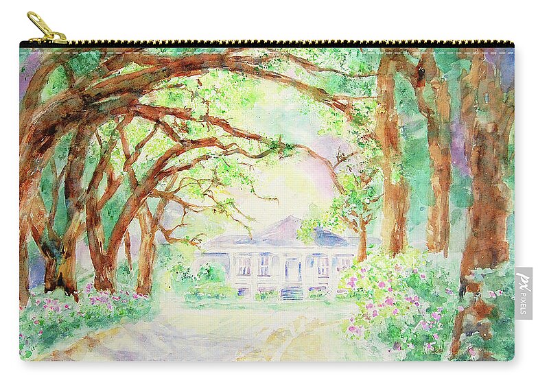 Oak Trees Zip Pouch featuring the painting Avenue of the Oaks by Jerry Fair