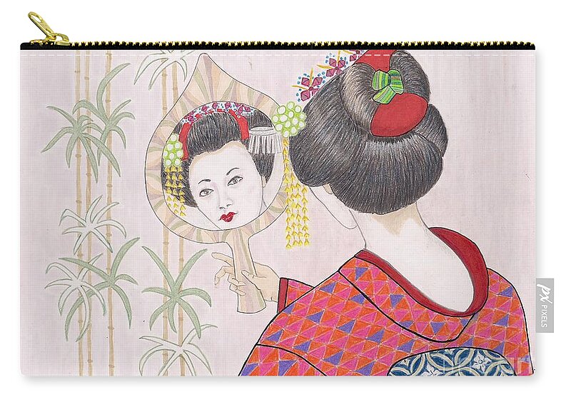 Geisha Zip Pouch featuring the drawing Ayano -- Portrait of Japanese Geisha Girl by Jayne Somogy