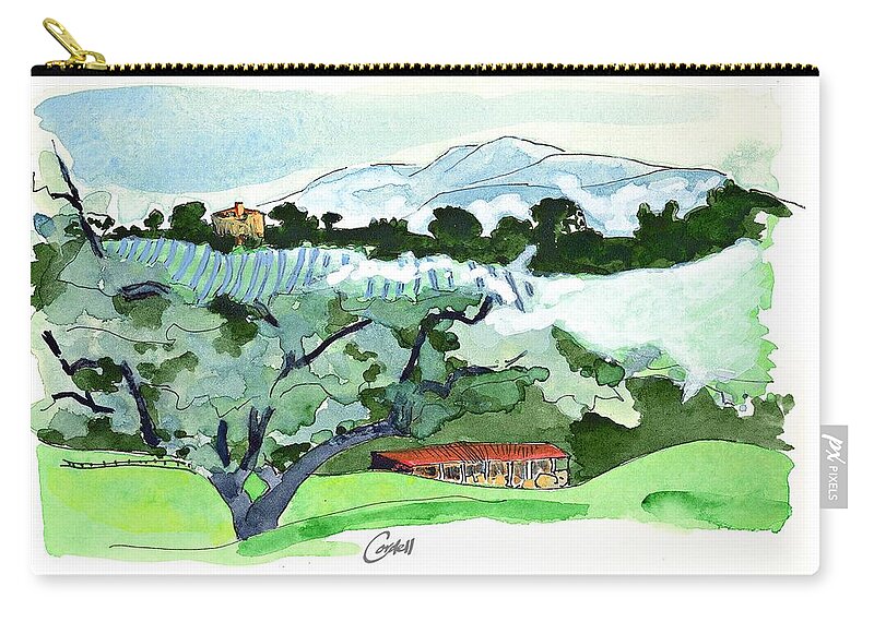 Italian Landscape Zip Pouch featuring the painting Azienda Montoro Southern Umbria by Joan Cordell