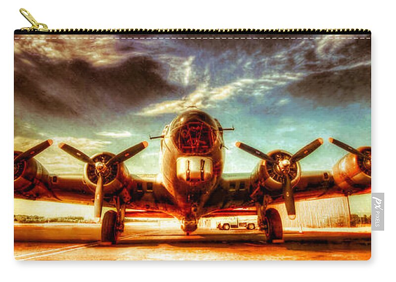 Airborne Zip Pouch featuring the photograph B-17 Aluminum Overcast by Rod Melotte