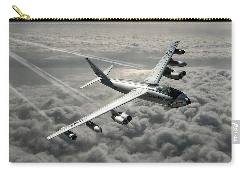 Boeing B-47 Stratojet Zip Pouch featuring the digital art B-47E Stratojet with Contrails by Erik Simonsen