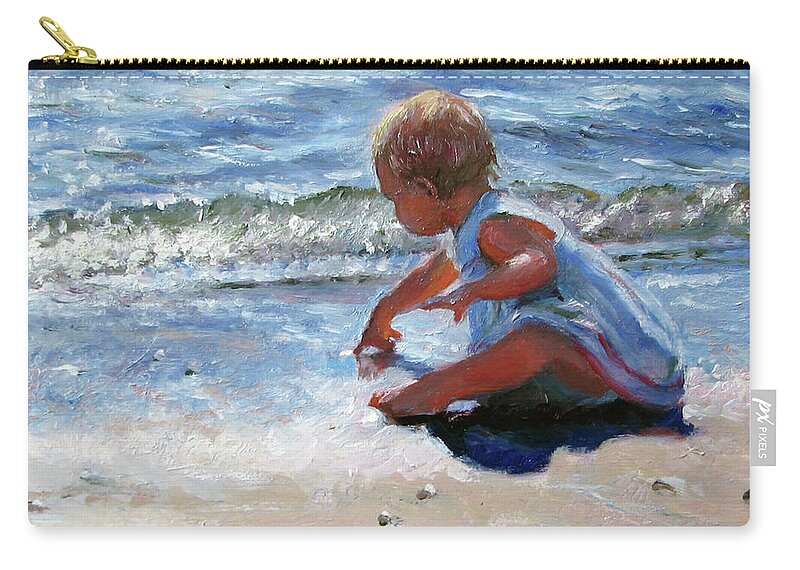 Babies Zip Pouch featuring the painting Baby and the Beach by Marie Witte