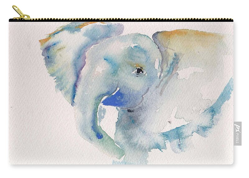 Baby Elephant Zip Pouch featuring the painting Baby Blue by Cher Clemans