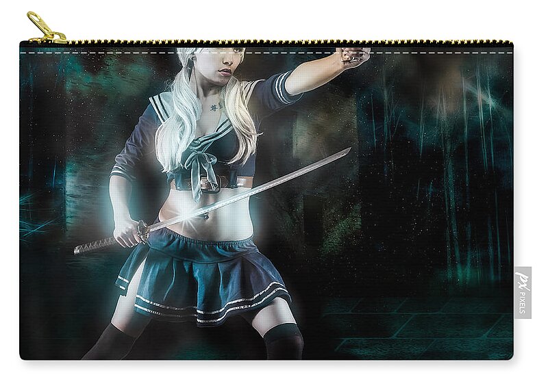 Action Figure Zip Pouch featuring the photograph Baby Doll Cosplay by Rikk Flohr
