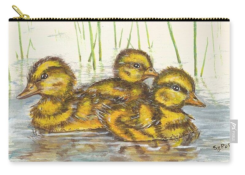 Baby Ducks Zip Pouch featuring the painting Baby Ducks for Ma by Sheri Jo Posselt