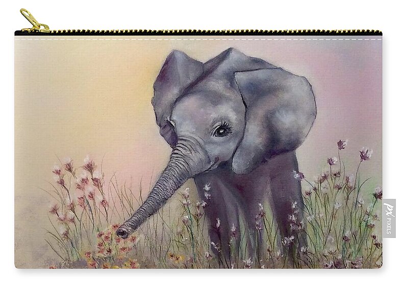 Nursery Room Painting Zip Pouch featuring the painting Baby Ellie by Annamarie Sidella-Felts
