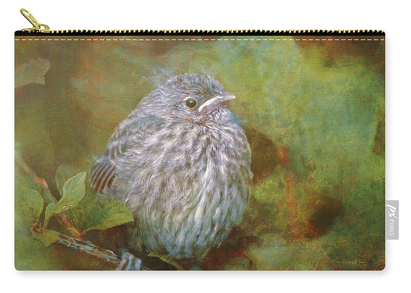 Branch Zip Pouch featuring the photograph Baby Sparrow - Digital Painting by Maria Angelica Maira