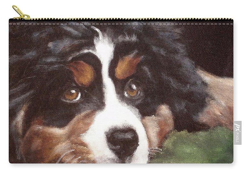 Bernese Mountain Dog Zip Pouch featuring the painting Baby Tess by Carol Russell