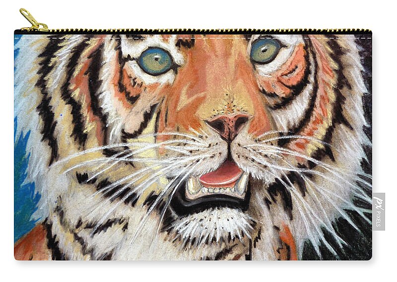 Tiger Zip Pouch featuring the pastel Baby Tiger by Alban Dizdari