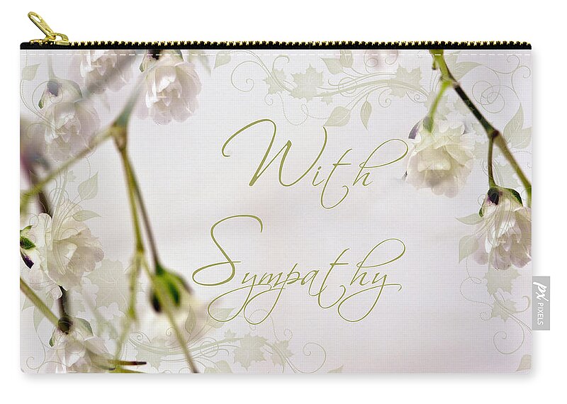 Sympathy Card Zip Pouch featuring the photograph Baby's Breath Macro - With Sympathy Card by Sandra Foster