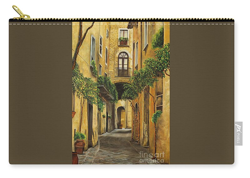 Italy Paintings Zip Pouch featuring the painting Back Street in Italy by Charlotte Blanchard