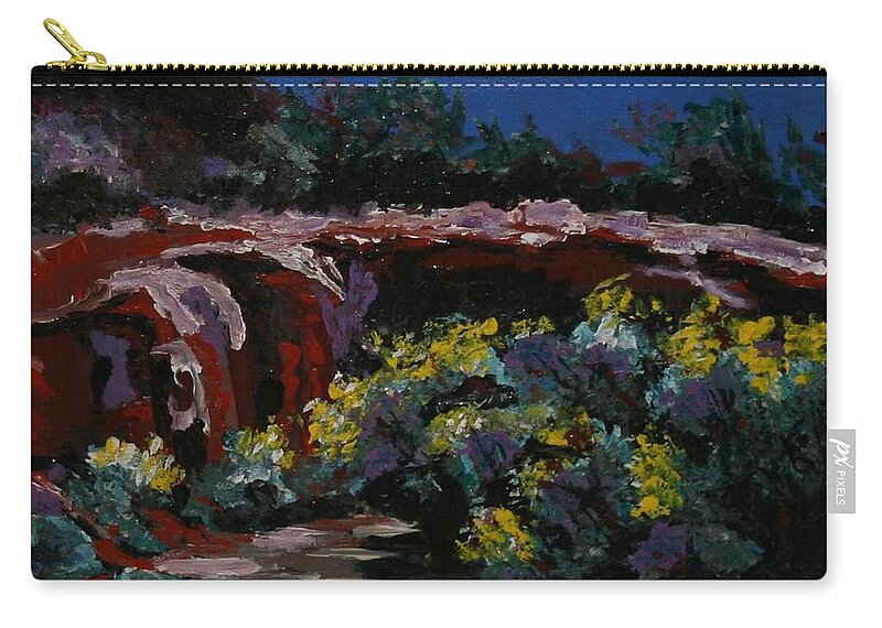 Canyon Lands Zip Pouch featuring the painting Backway to Arches by Marilyn Quigley