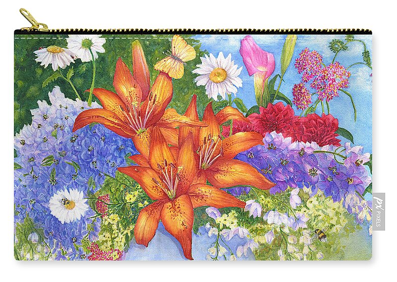 Flowers Zip Pouch featuring the painting Backyard Bouquet by June Hunt