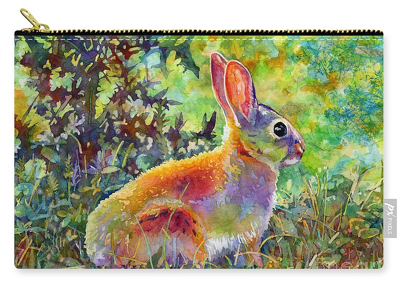 Bunny Zip Pouch featuring the painting Backyard Bunny by Hailey E Herrera