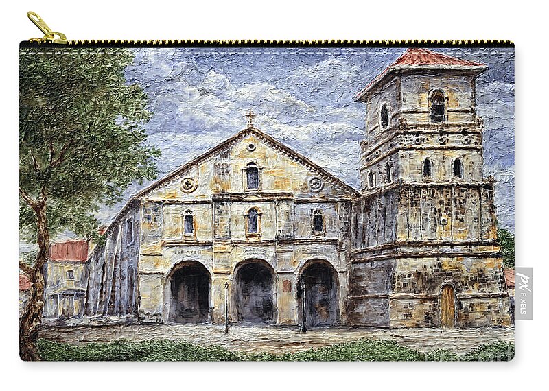 Baclayon Zip Pouch featuring the painting Baclayon Church by Joey Agbayani