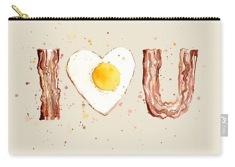 #faaAdWordsBest Zip Pouch featuring the painting Bacon and Egg I Heart You Watercolor by Olga Shvartsur