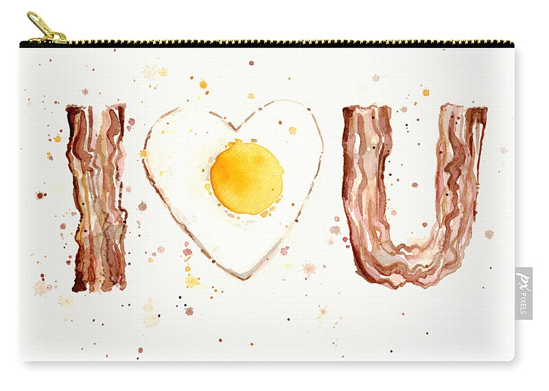 Bacon Zip Pouch featuring the painting Bacon and Egg LOVE by Olga Shvartsur