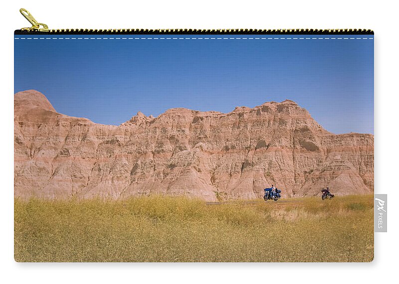 South Dakota Zip Pouch featuring the photograph Badlands Bikers by Hermes Fine Art