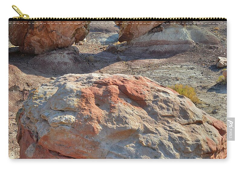 Grand Junction Zip Pouch featuring the photograph Balanced Boulders in Bentonite Site by Ray Mathis