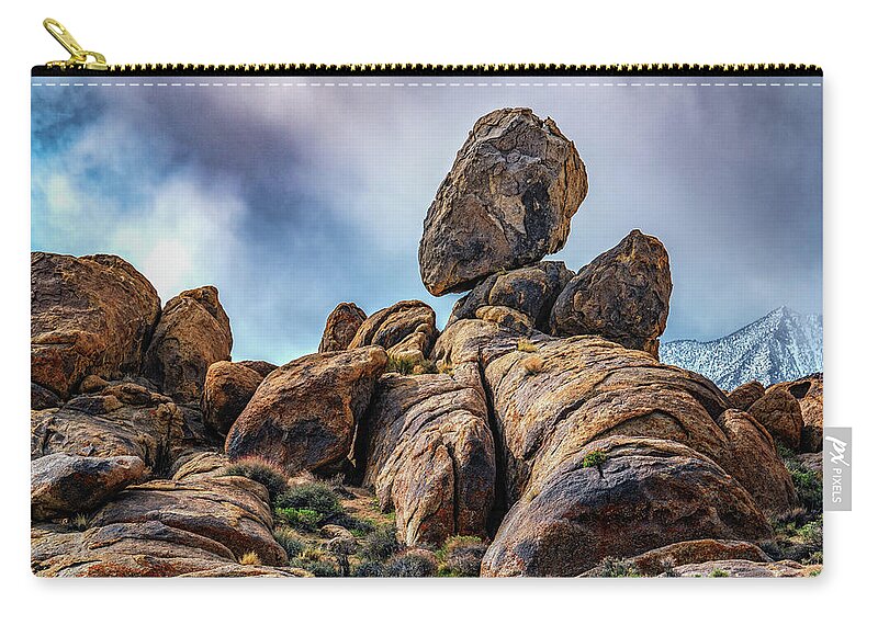 Rock Zip Pouch featuring the photograph Balancing Rock Alabama Hills by Janis Knight