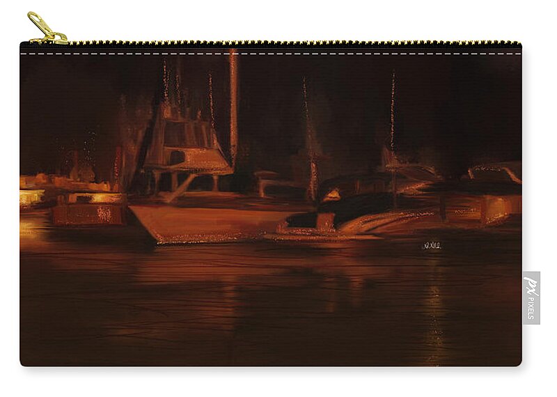 Balboa Island Newport Bay Night Zip Pouch featuring the painting Balboa Island Newport Bay Night by Angela Stanton