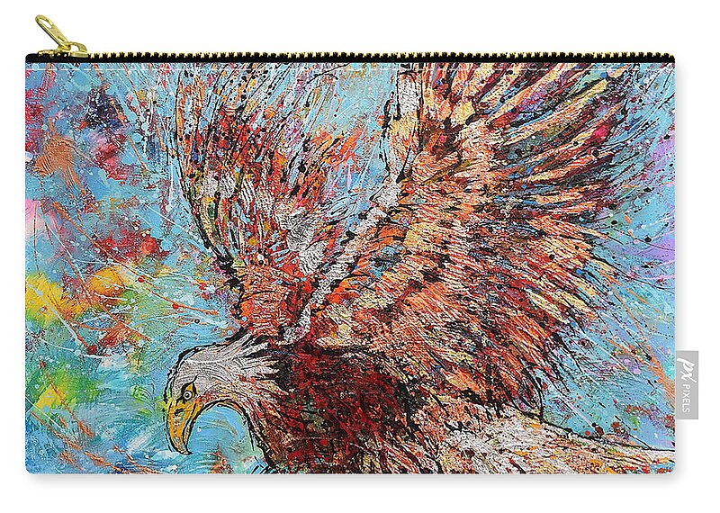 Bald Eagle Carry-all Pouch featuring the painting Bald Eagle Hunting by Jyotika Shroff