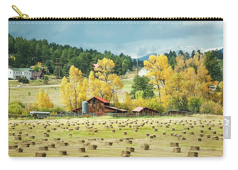 Gold Zip Pouch featuring the photograph Bales and Aspen by Marilyn Hunt